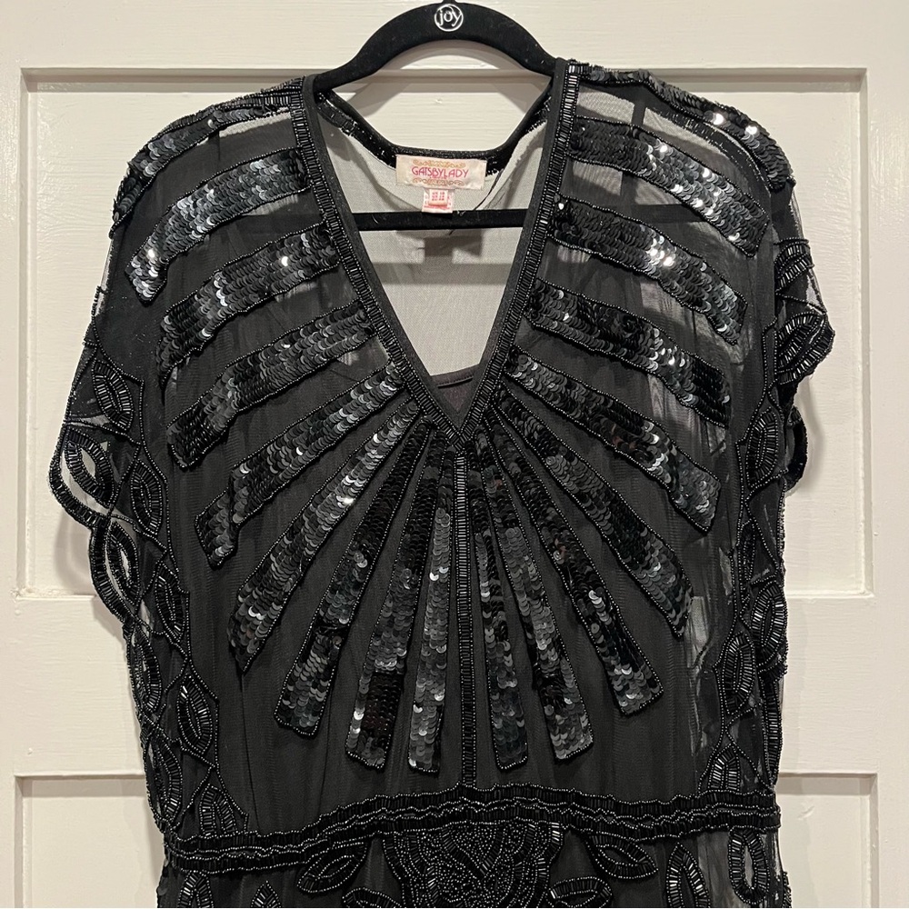 GatsbyLady Long Black Beaded Dress, Size 14
